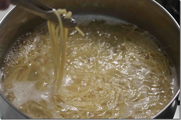 Cook pasta to al dente in boiling salted water