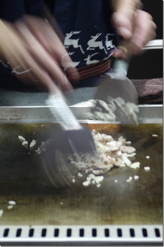 Teppanyaki fried rice in the making