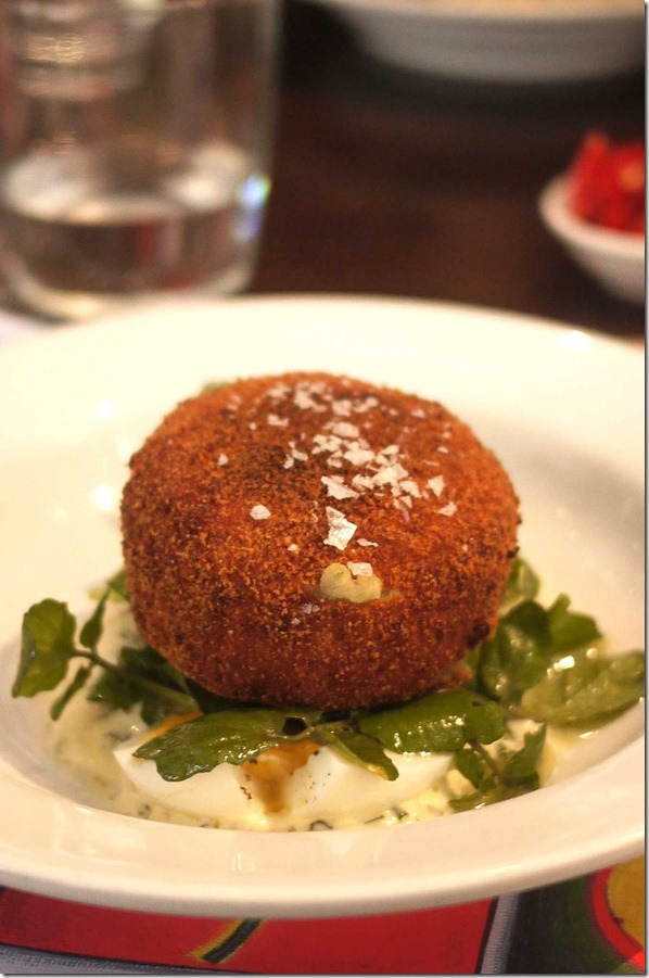 Smoked trout fishcake with caper mayonnaise and soft boiled eggs $18