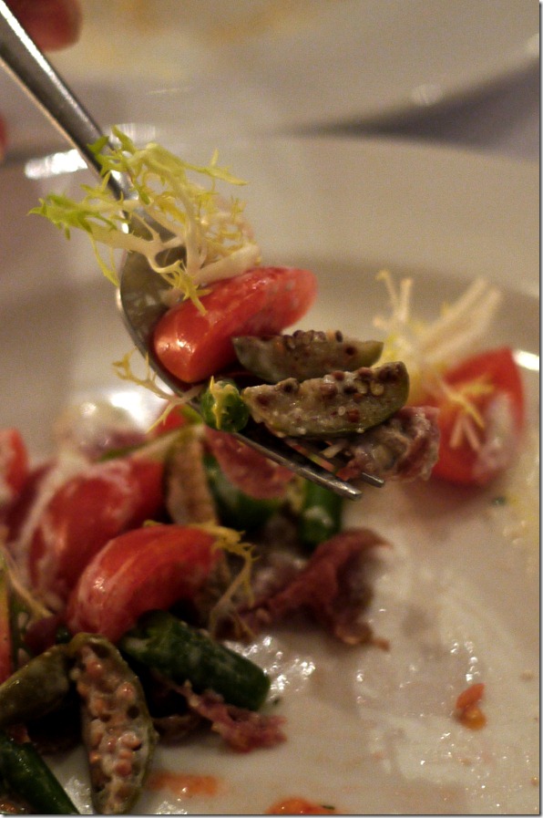 Grain-fed beef carpaccio with horseradish, cherry tomato and green beans