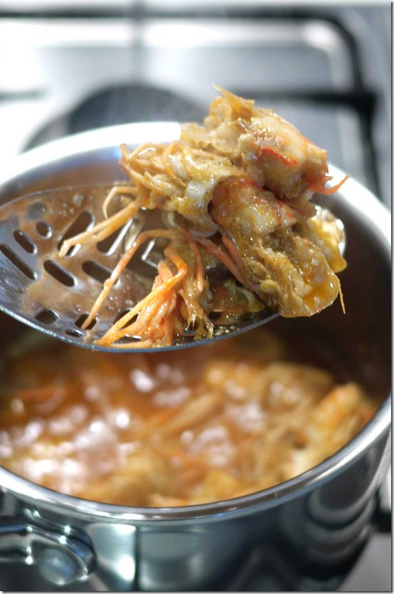 Prawn heads simmered in vegatable oil