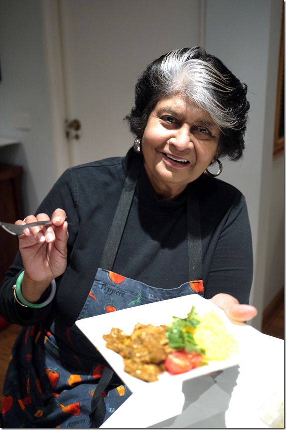 Carol Selva Rajah with her basmati turmeric rice and curry chicken