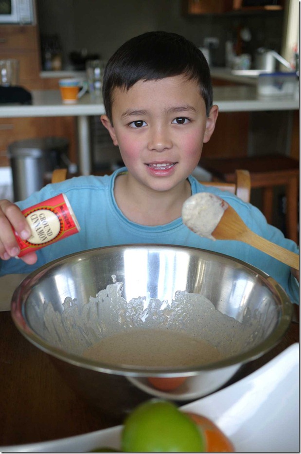 Jonah making breakfast pancakes