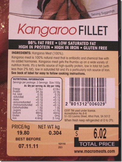 Kangaroo meat - nutritional information