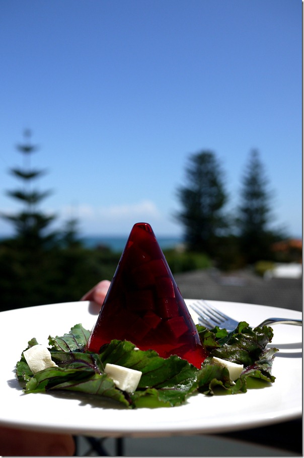 Pinot Noir beetroot jelly with goat cheese salad