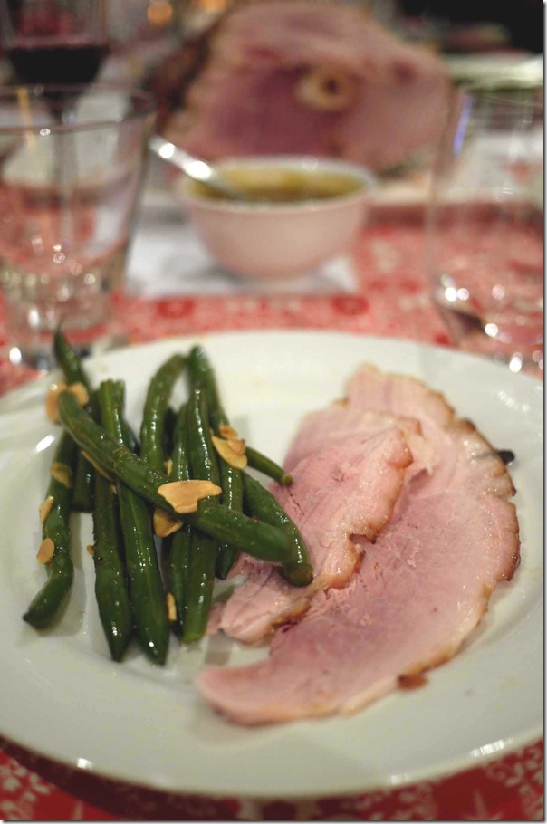 French beans with fig and brandy glazed ham