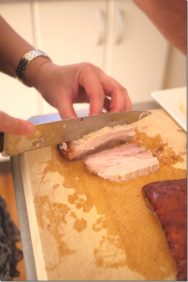 Slice pork belly (against the grain) into half centimetre slices
