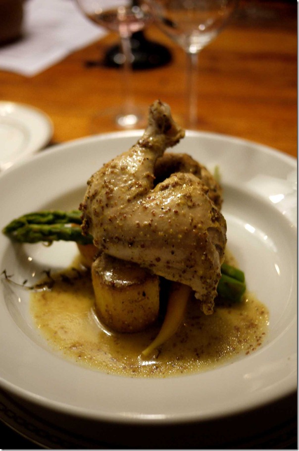 Lemon spatchcock with French mustard, potato and asparagus