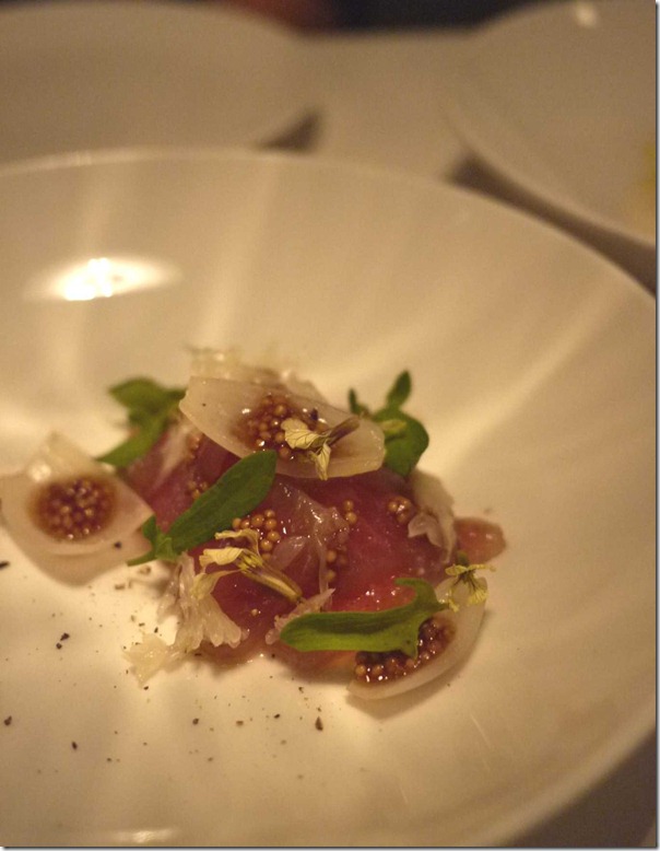 Cold smoked tuna, goat's curd and mustard seeds $22