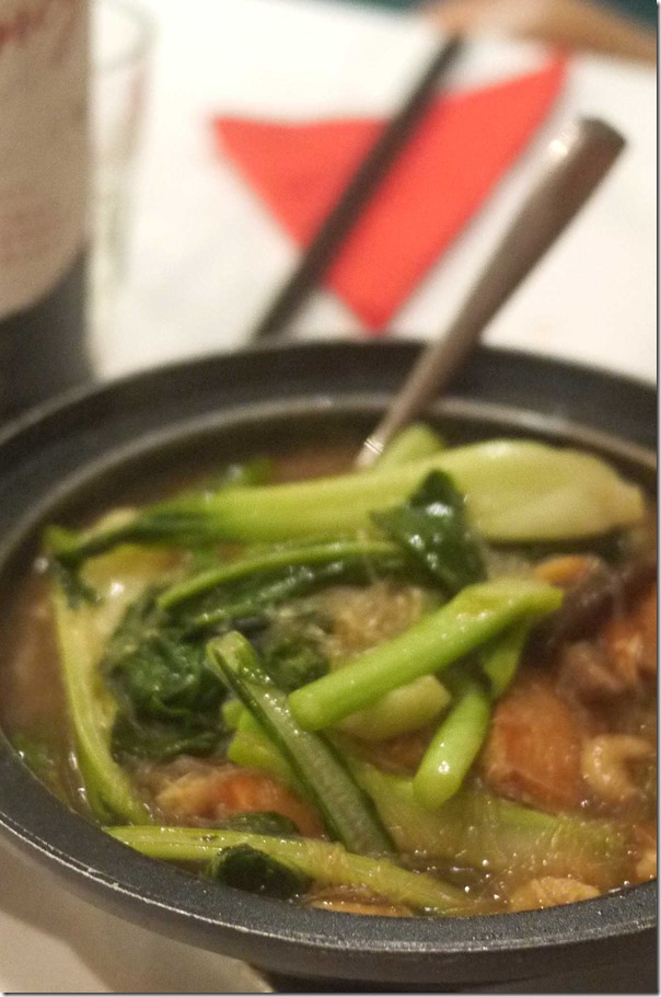 Tofu hotpot with glass noodles and choy sum