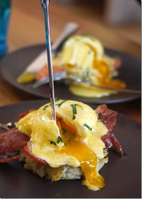 Chalkboard Benedict with bacon (Tasting portion), Regular price $17