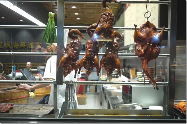 Roast ducks hanging at the front of Star Capital Seafood Restaurant, Chatswood
