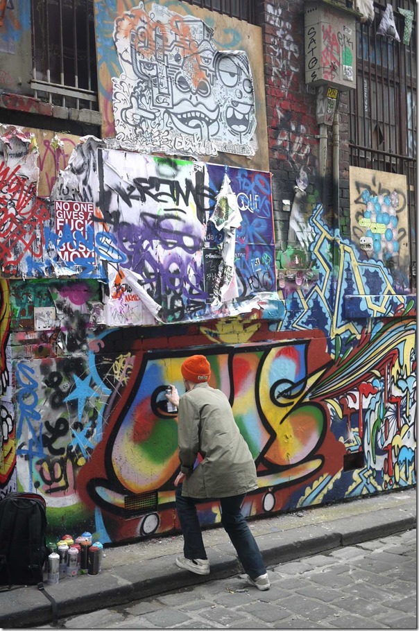 Street artist at work, Hosier Lane, Melbourne