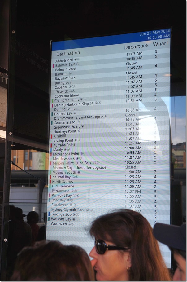 Ferry timetable at Circular Quay, Sydney