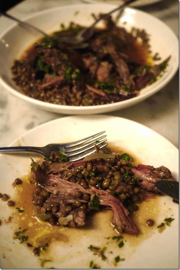 Roasted goat with lentils and salsa verde 
