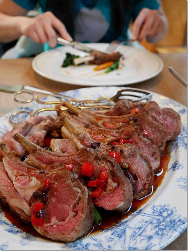 Whole rack of roast Milly Hill lamb with roast pepper & olive jus