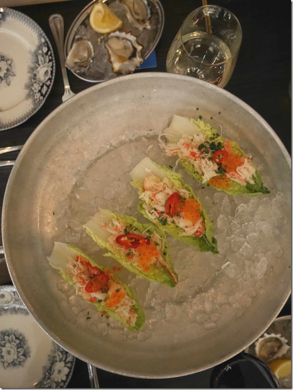 Crab & Lettuce Tacos, chardonnay vinaigrette, salmon caviar