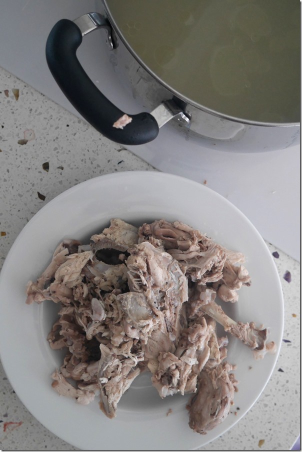 Simmered chicken carcass