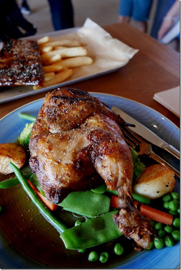 Roast of the day - chicken with roast potato, beans and peas $15